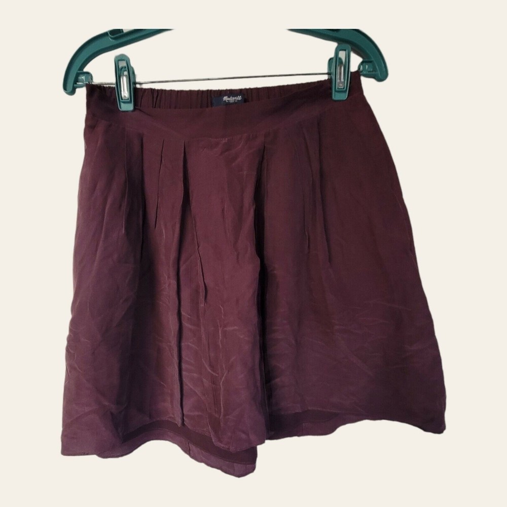 MADEWELL Skirt Premiere Silk Blend Burgundy Pleated Skirt SMALL FLOWY‎